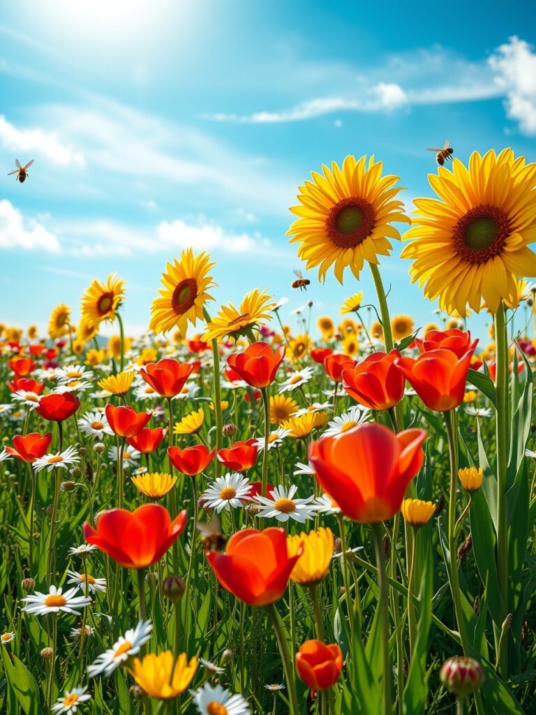 Vibrant Field of Colorful Flowers – free AI stock image