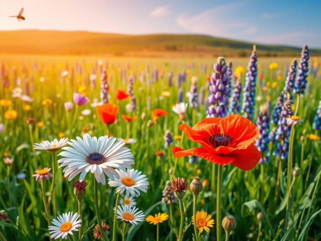 Vibrant Field of Colorful Wildflowers – free AI stock image