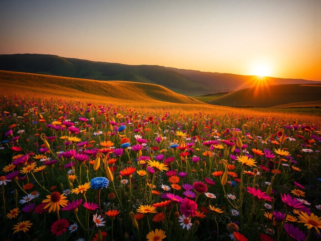 A Vibrant Field of Wildflowers at Dusk – free AI stock image