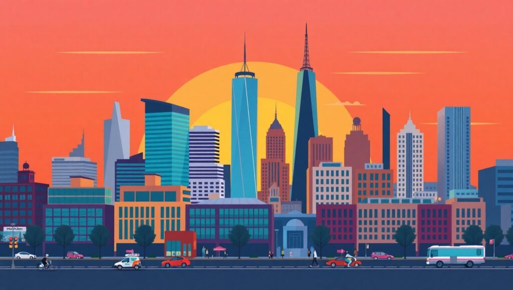 Vibrant Flat Design City Skyline 0GV – free AI stock image