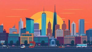 Vibrant Flat Design City Skyline 0GV – free AI stock image