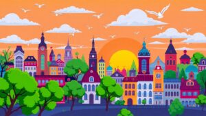Vibrant Flat Design City Skyline – free AI stock image