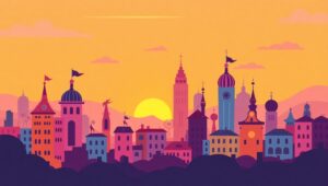 Vibrant Flat Design Cityscape – free AI stock image