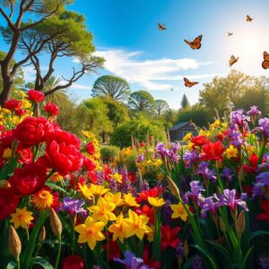 Vibrant Flower Garden Under a Clear Sky – free AI stock image