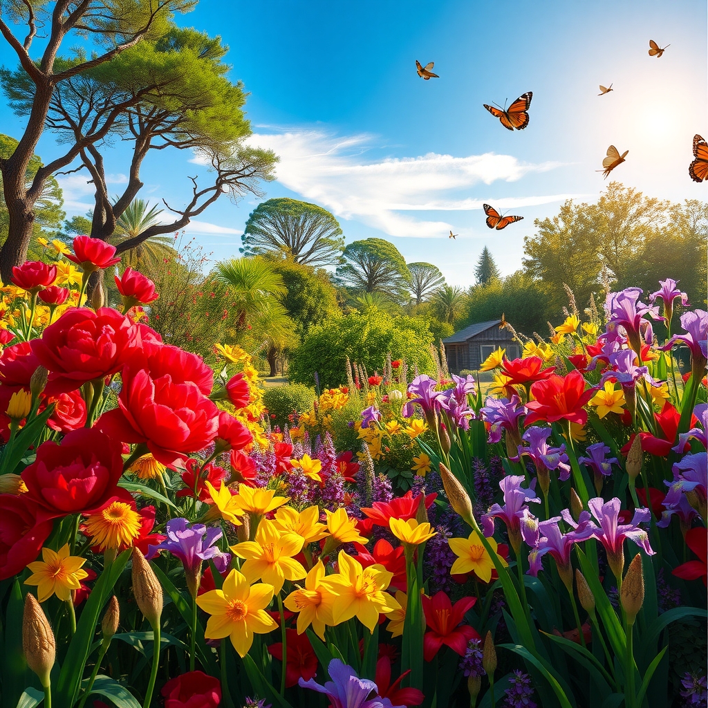 Vibrant Flower Garden Under a Clear Sky – free AI stock image