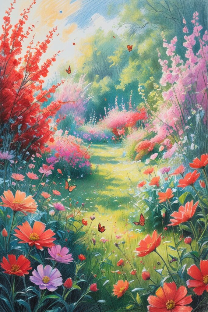 Vibrant Flower Garden with Sunlit Blooms – free AI stock image