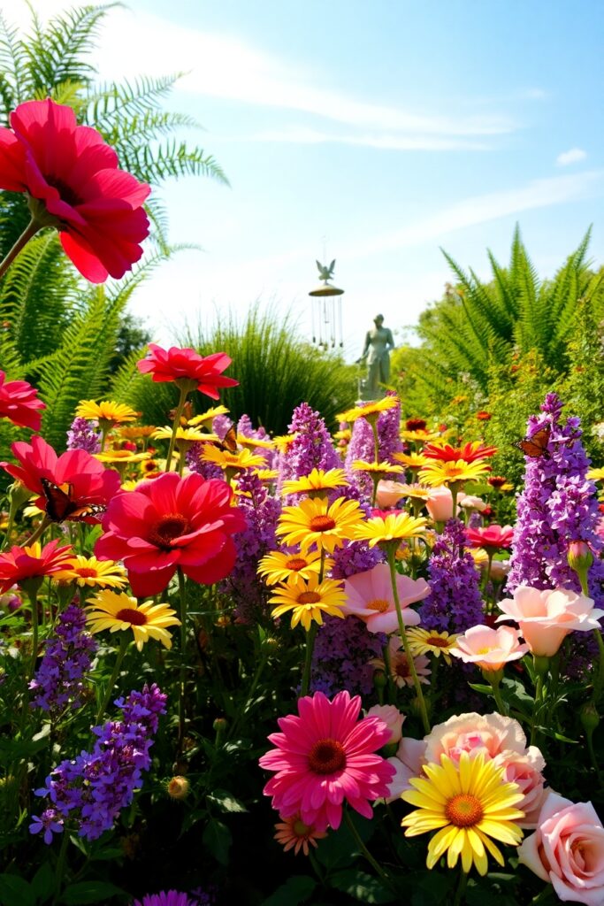 Vibrant Flowers Blooming in a Sunny Garden – free AI stock image
