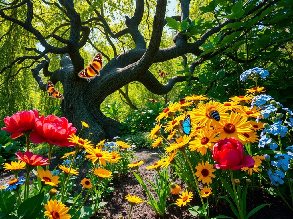 Vibrant Flowers in a Sunlit Garden – free AI stock image