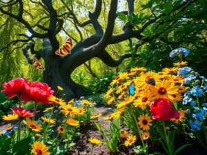 Vibrant Flowers in a Sunlit Garden – free AI stock image