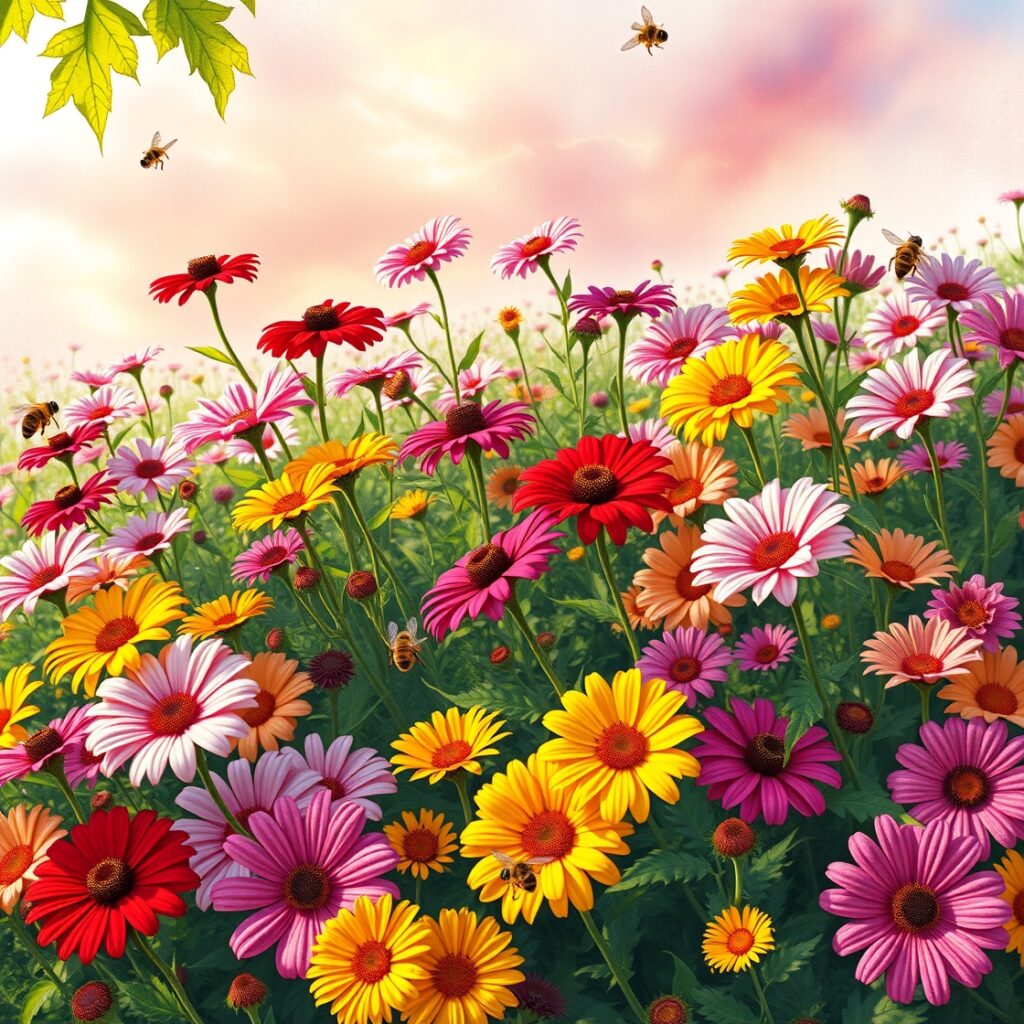 Vibrant Flowers in Full Bloom – free AI stock image