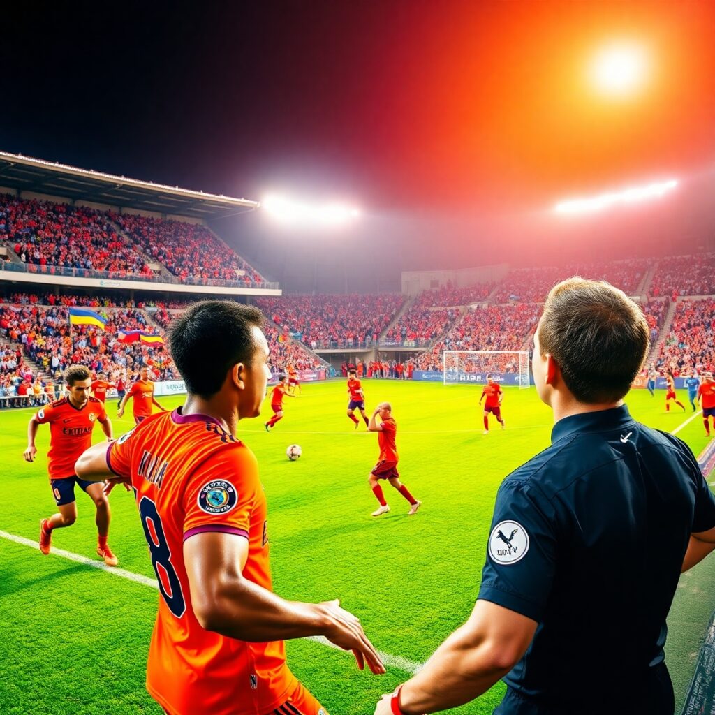 Vibrant Football Match Under Bright Lights – free AI stock image