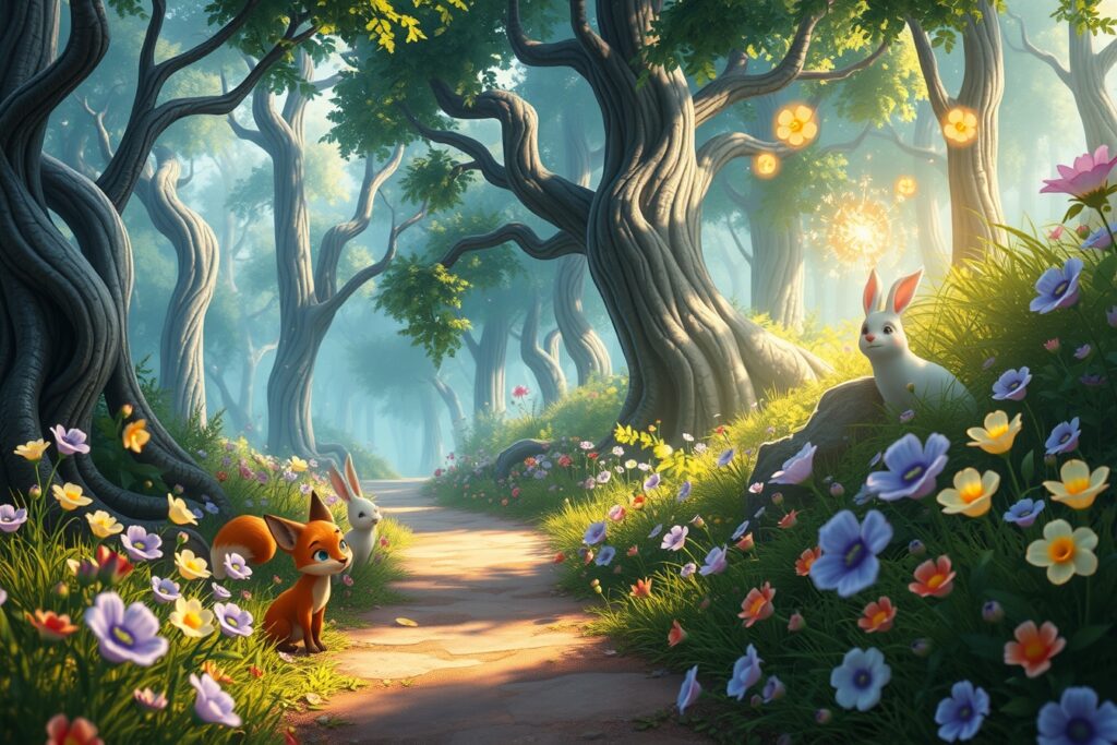 Vibrant Forest Animated Scene – free AI stock image