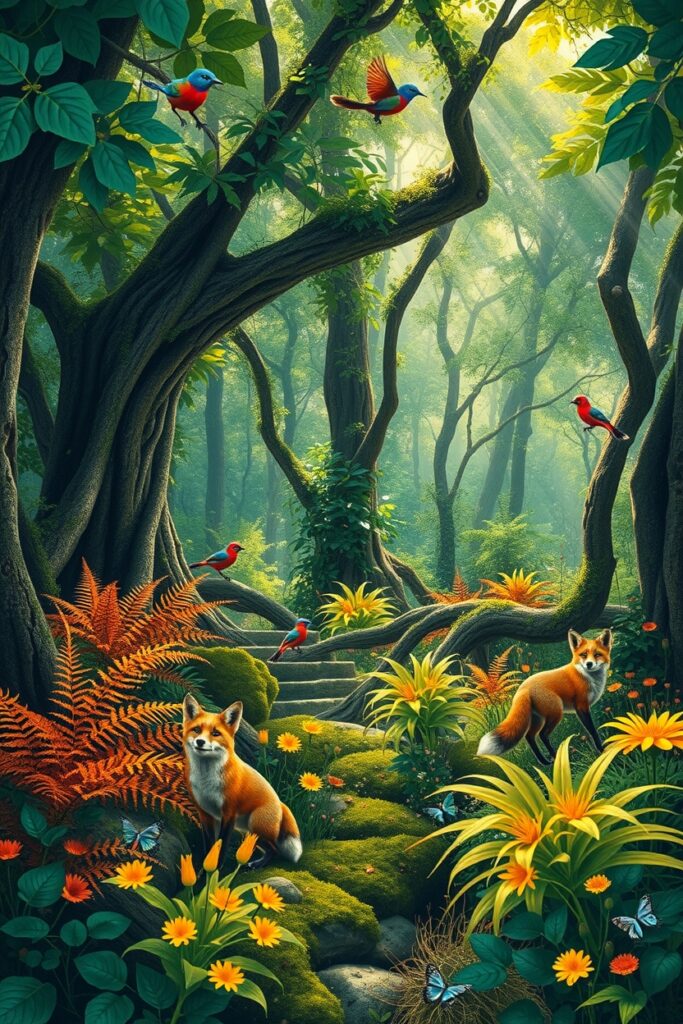 A Vibrant Forest Full of Colorful Animals – free AI stock image