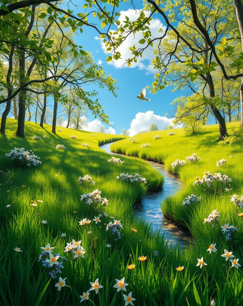 Vibrant Forest Meadow in Spring Bloom – free AI stock image