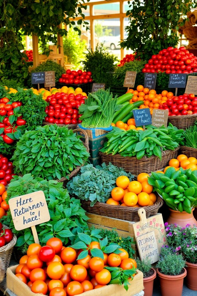 Vibrant Fresh Fruits and Vegetables Display – free AI stock image