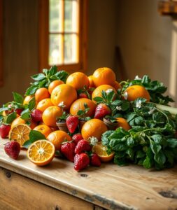 Vibrant Fresh Fruits and Vegetables Spread – free AI stock image