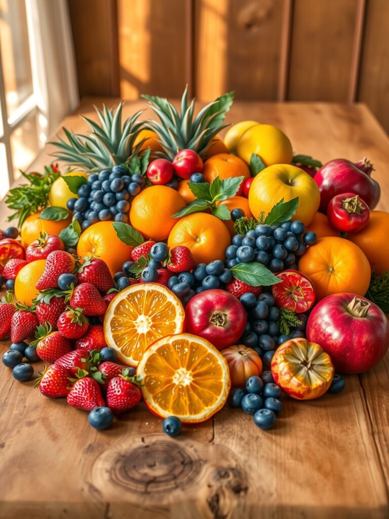 Vibrant Fresh Fruits on a Wooden Table – free AI stock image