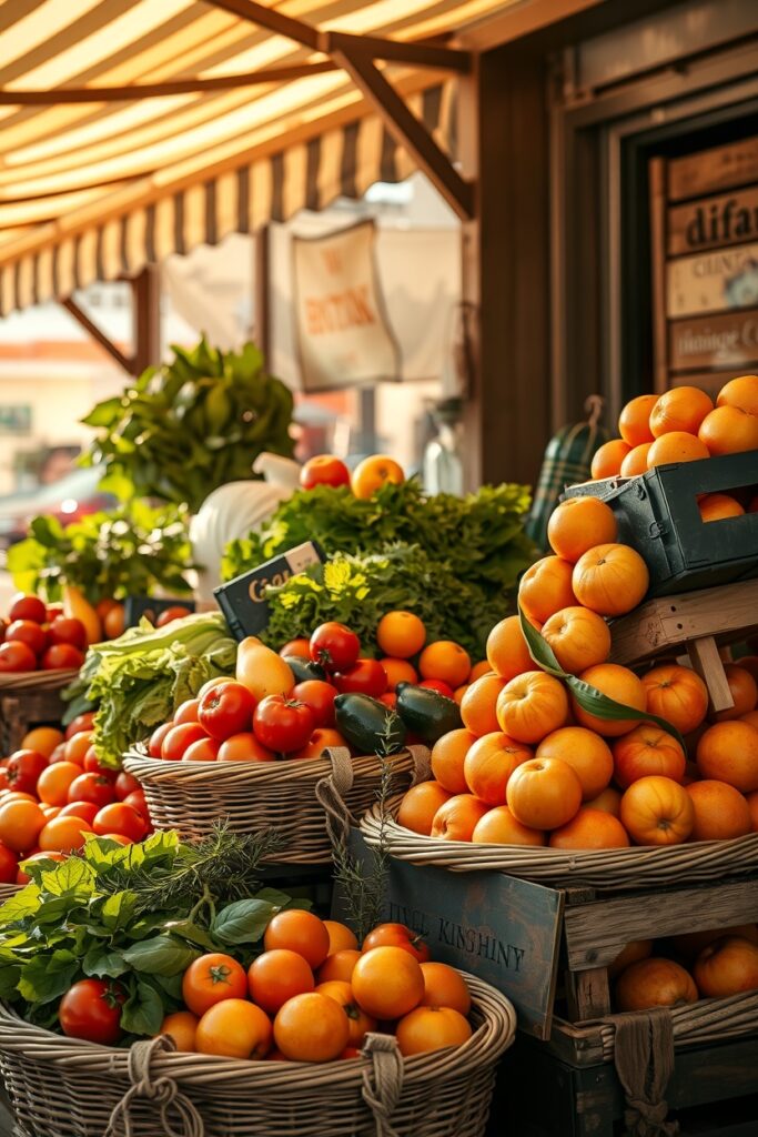 Vibrant Fresh Market Produce Display – free AI stock image