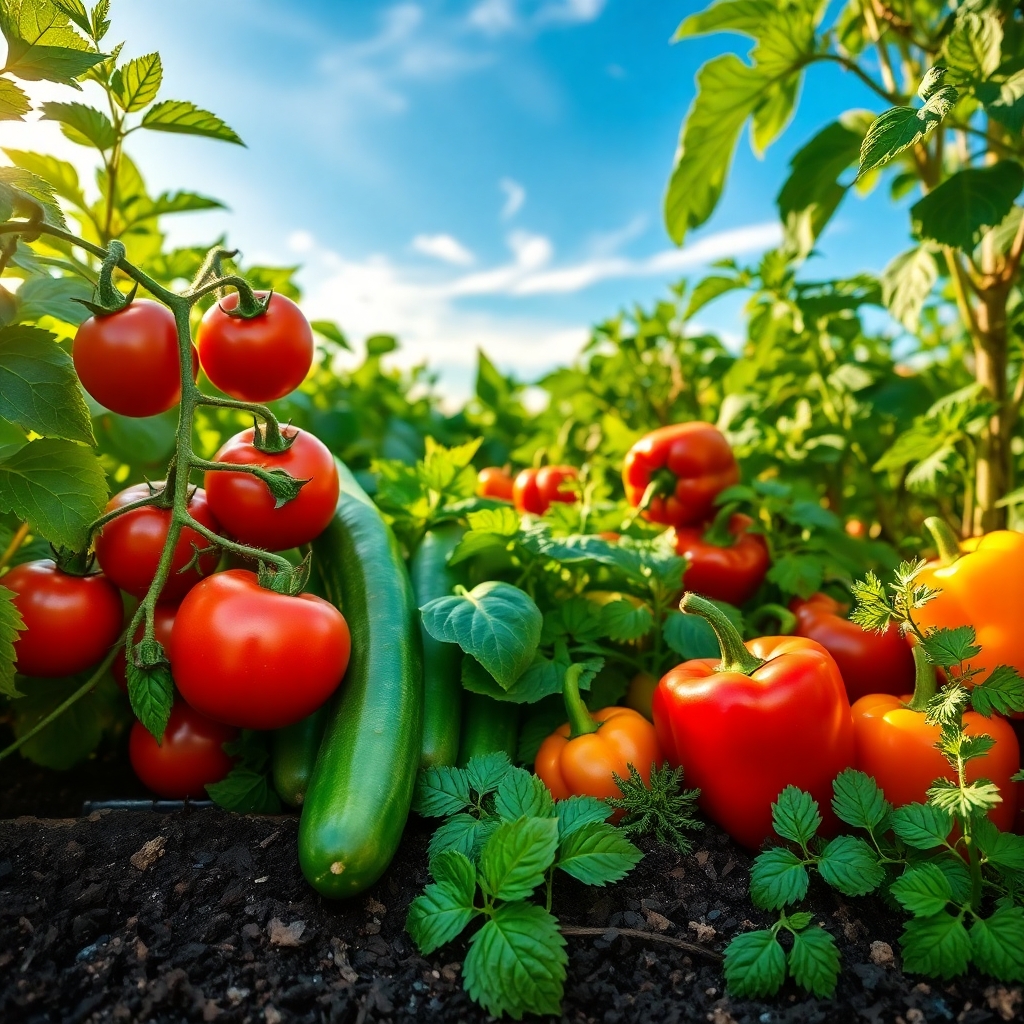 Vibrant Fresh Vegetables in a Garden – free AI stock image