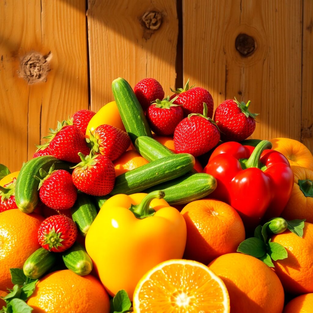 Vibrant Fruit and Vegetable Bounty – free AI stock image