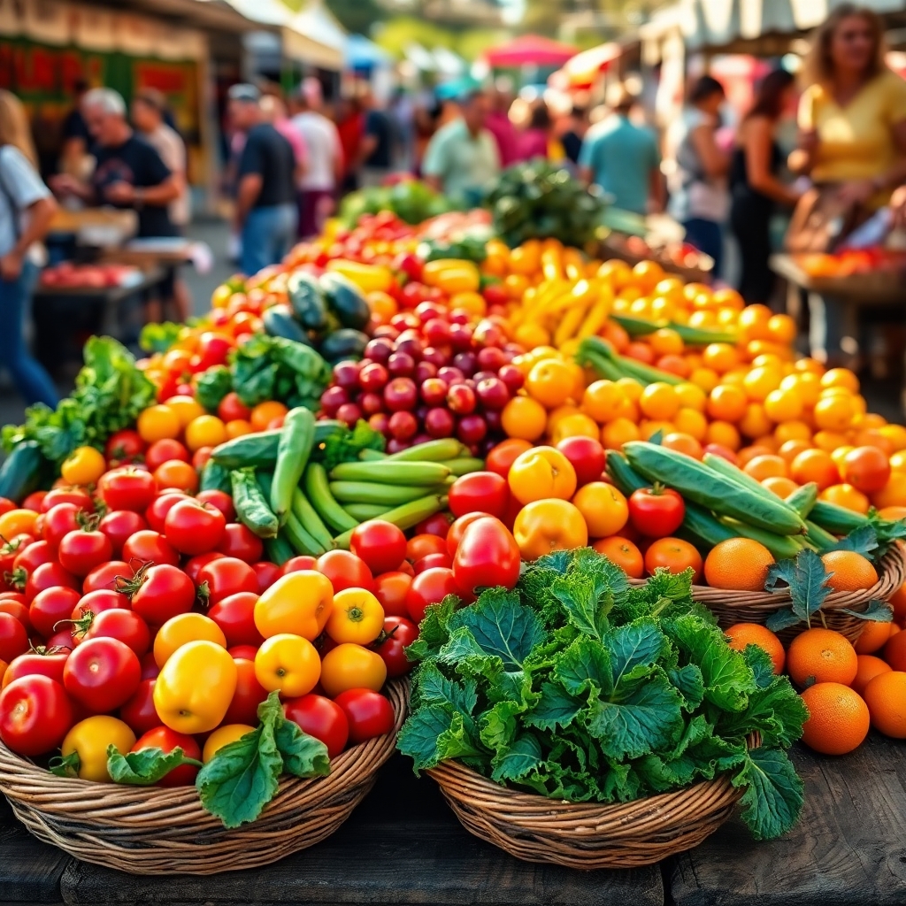 Vibrant Fruit and Vegetable Bounty Display – free AI stock image