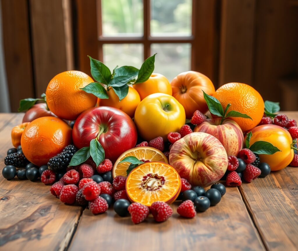 Vibrant Fruit Arrangement Celebrating Health – free AI stock image
