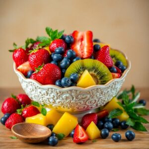 A Vibrant Fruit Salad Bowl – free AI stock image