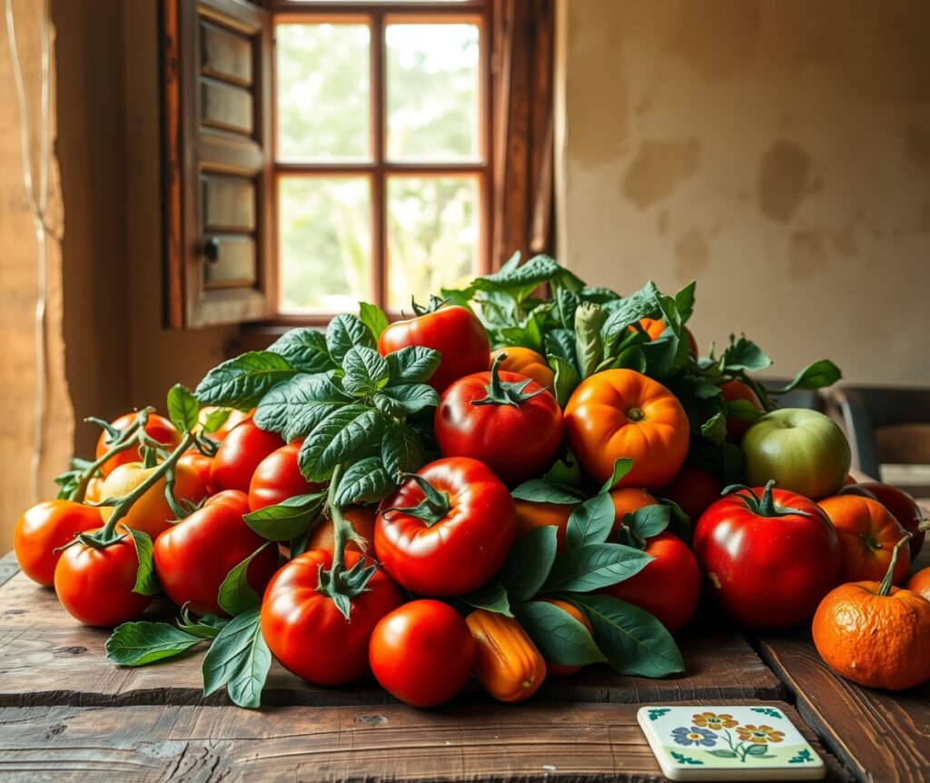 Vibrant Fruits and Vegetables Abundance – free AI stock image