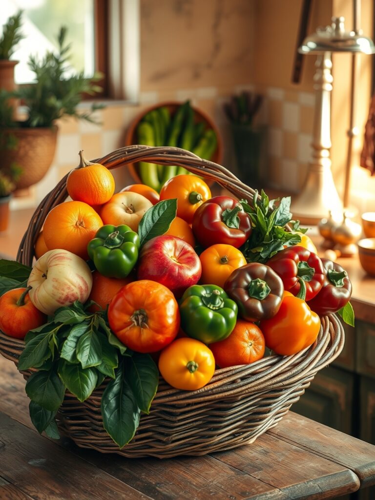 Vibrant Fruits and Vegetables Basket – free AI stock image