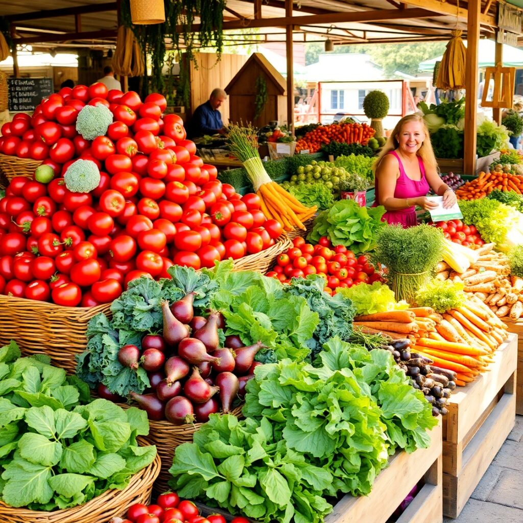 Vibrant Fruits and Vegetables Display – free AI stock image