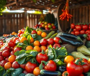 Vibrant Fruits and Vegetables Display – free AI stock image