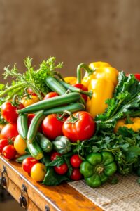 Vibrant Fruits and Vegetables Display – free AI stock image