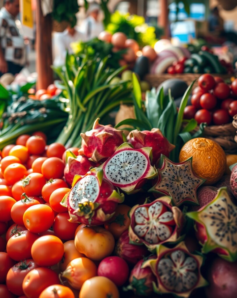 Vibrant Fruits and Vegetables Display – free AI stock image