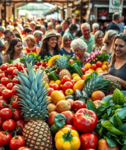 Vibrant Fruits and Vegetables Display – free AI stock image