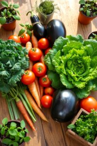 Vibrant Fruits and Vegetables Display – free AI stock image