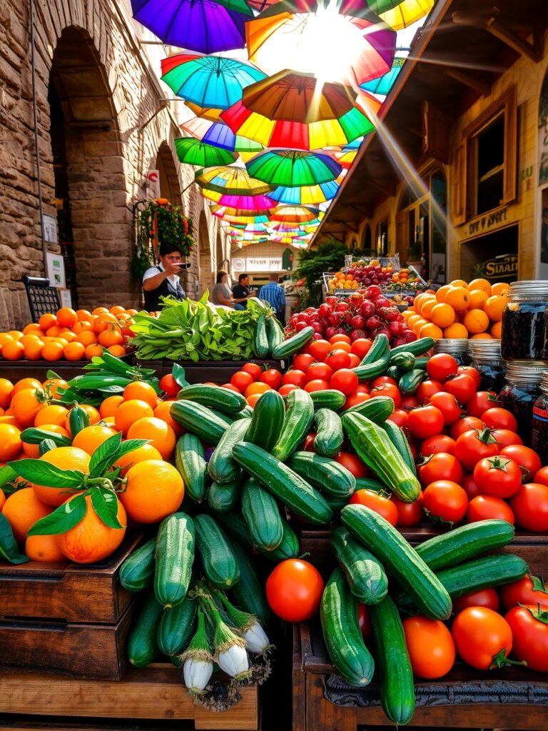 Vibrant Fruits and Vegetables Display – free AI stock image