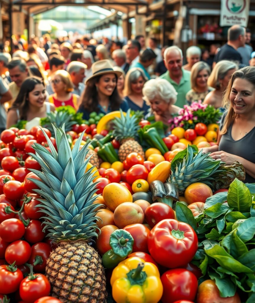 Vibrant Fruits and Vegetables Display – free AI stock image