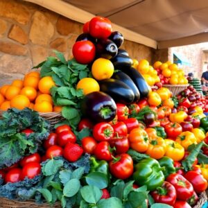 Vibrant Fruits and Vegetables Display – free AI stock image