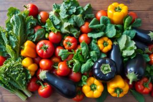 Vibrant Fruits and Vegetables Displayed Abundantly – free AI stock image