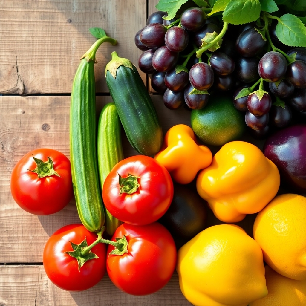 Vibrant Fruits and Vegetables Displaying Health – free AI stock image