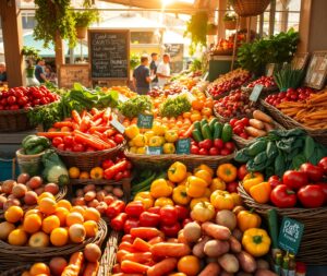 Vibrant Fruits and Vegetables for Health – free AI stock image