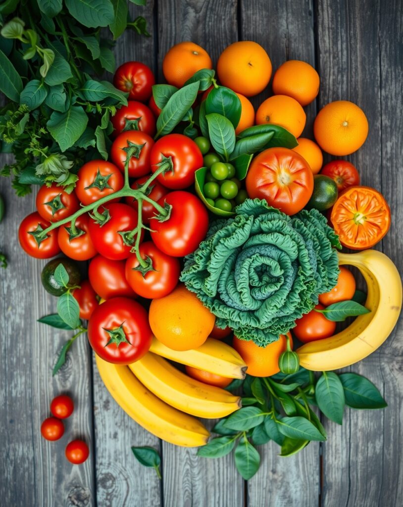 Vibrant Fruits and Vegetables for Health – free AI stock image