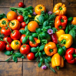 Vibrant Fruits and Vegetables for Health – free AI stock image