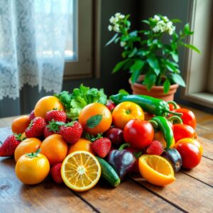Vibrant Fruits and Vegetables for Health – free AI stock image