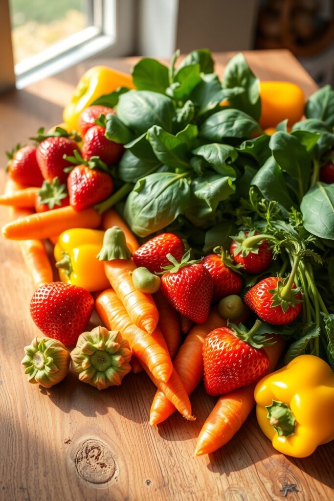 Vibrant Fruits and Vegetables for Health – free AI stock image