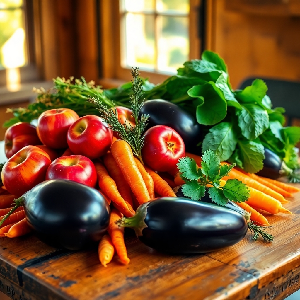 Vibrant Fruits and Vegetables for Health – free AI stock image