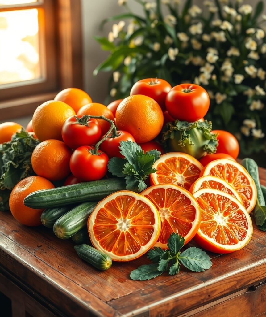 Vibrant Fruits and Vegetables for Health – free AI stock image