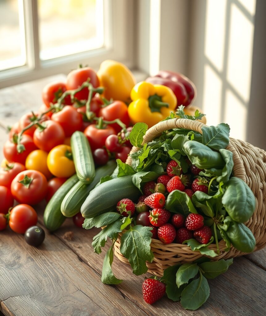 Vibrant Fruits and Vegetables for Health – free AI stock image