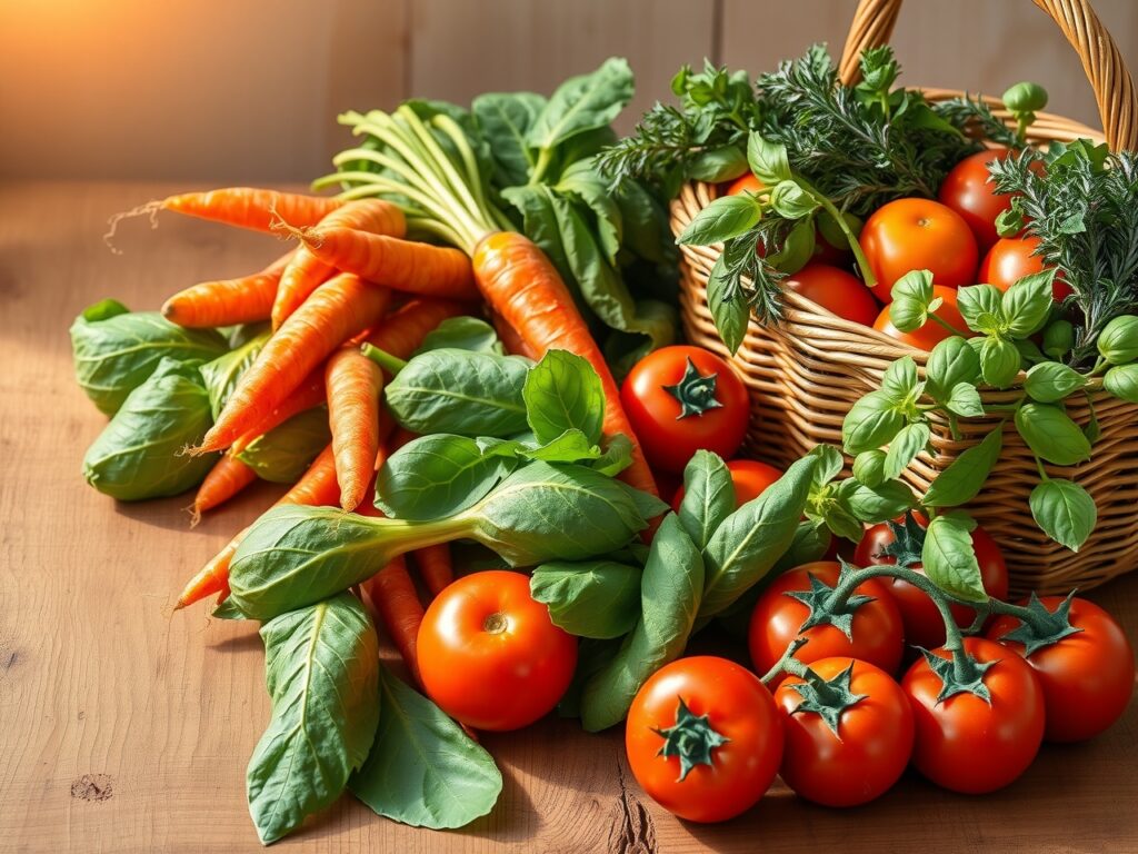Vibrant Fruits and Vegetables for Health – free AI stock image