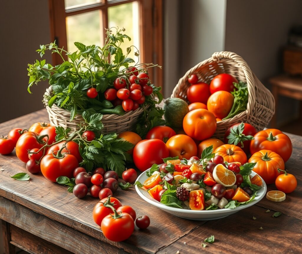 Vibrant Fruits and Vegetables for Health – free AI stock image